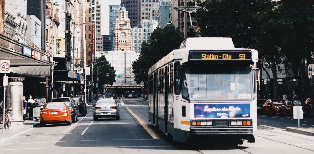 Tram on Victoria St in Melbourne