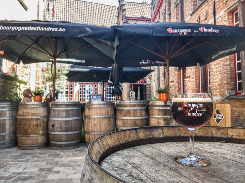 Brougogne des Flandres beer from tap in its matching glass at the brewery in Bruges