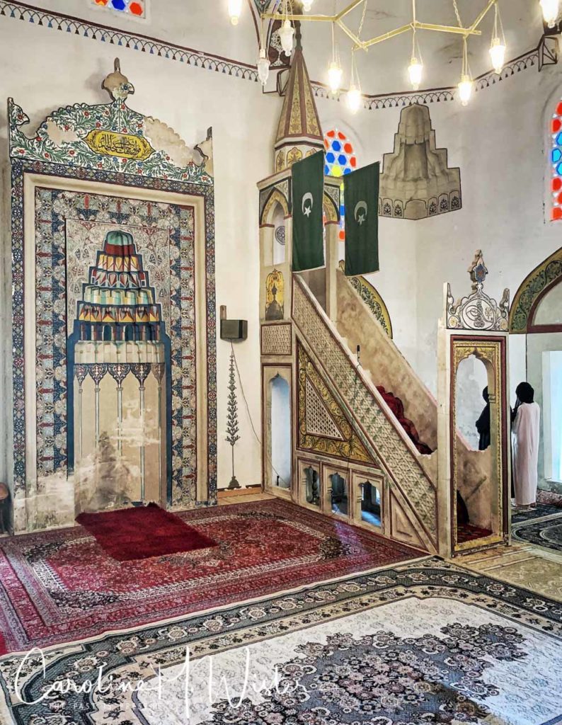 Interior shot of the Koski Mehmed Pasha Mosque. This mosque is open to visitors and for a fee guests can climb the minaret for an incredible panoramic view of Mostar. 