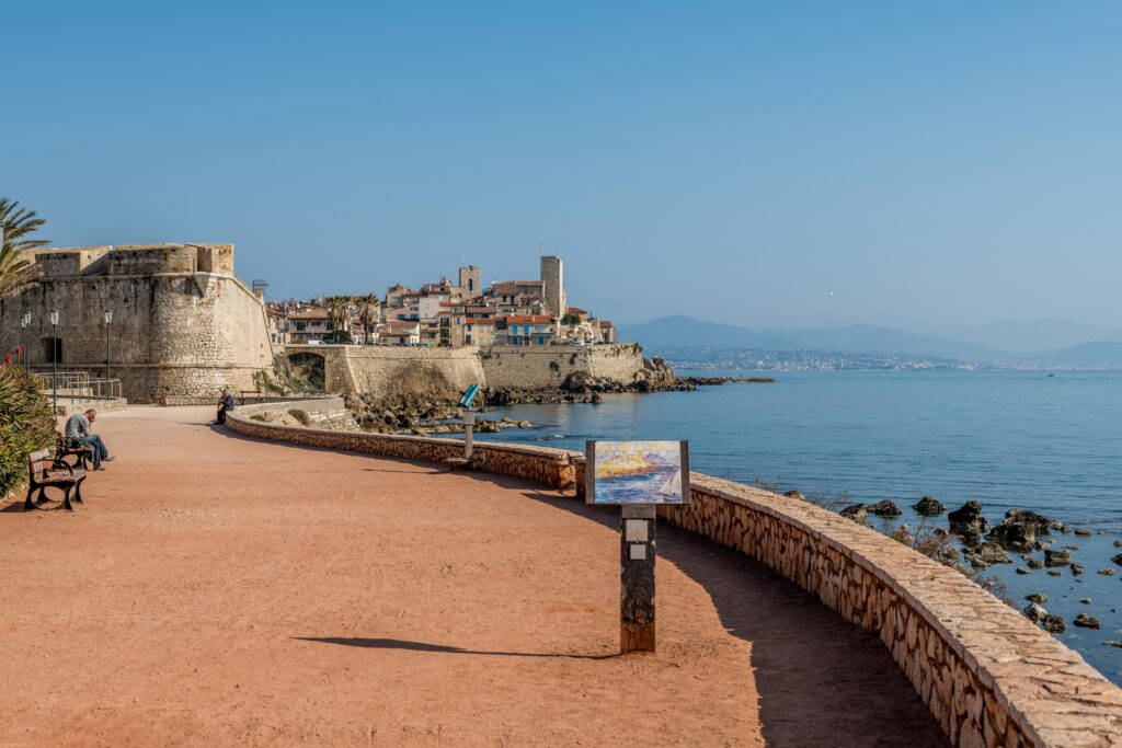 view of antibes from the seaside walking path