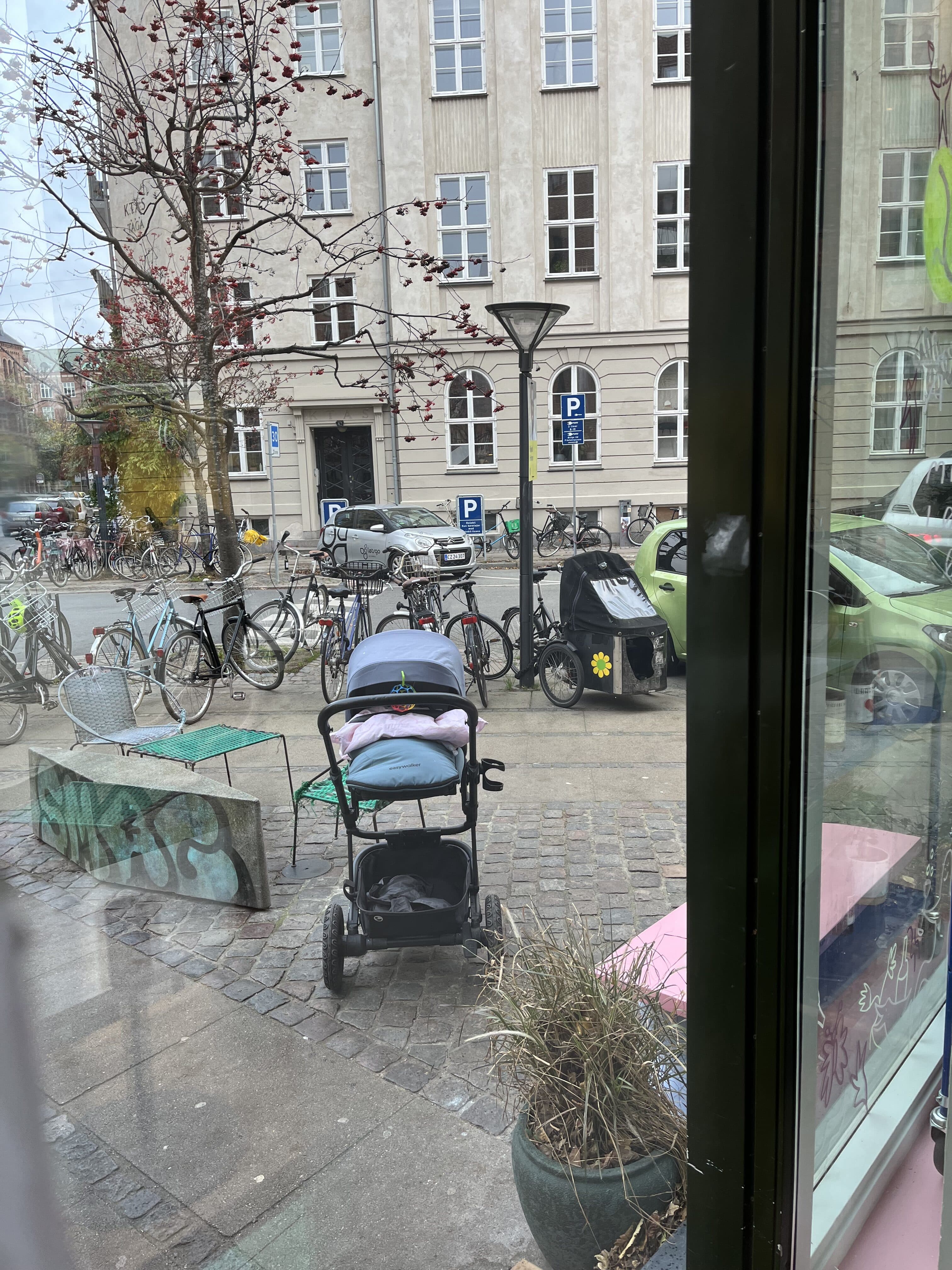 Stroller with a sleeping baby in Copenhagen